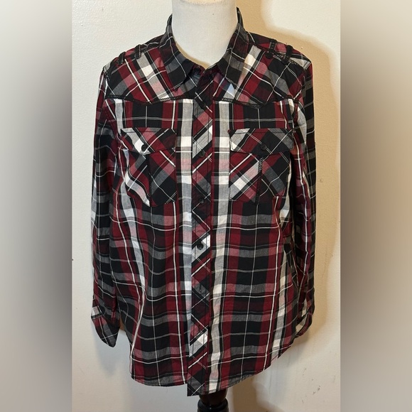 Chalc Plaid Western Long Sleeve Button Up Shirt - Picture 1 of 5